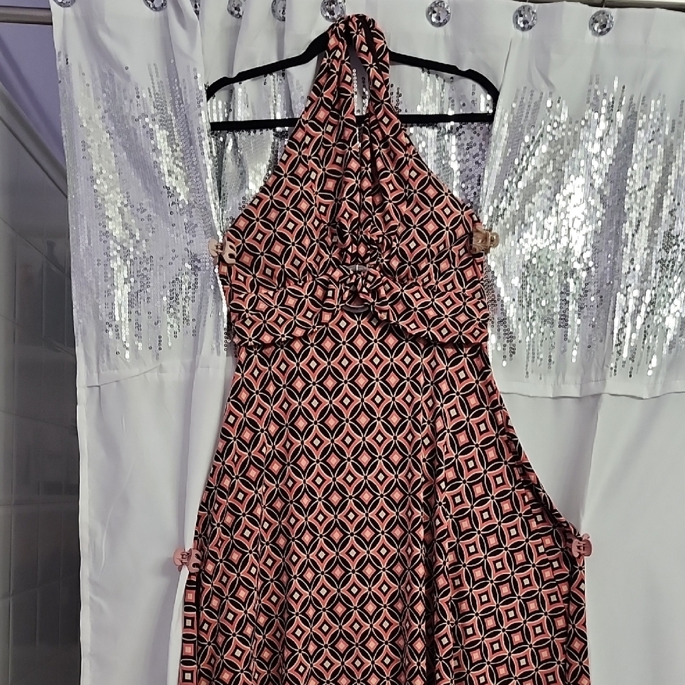 Geometric Pink and Black One-Shoulder Dress